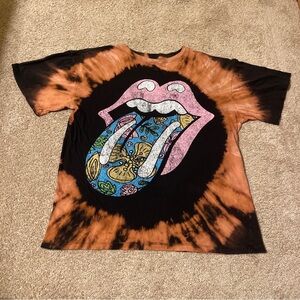 The Rolling Stones Oversized Shirt S/M Psychedelic Floral Tongue Hand Tie Dyed